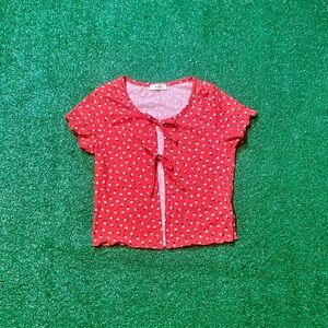 Pinc Red Short Sleeve Top with White Floral print